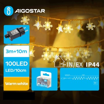 Aigostar - Χριστουγεννιάτικα λαμπάκια εξωτερικού χώρου LED 100xLED/8 λειτουργίες 13m IP44 θερμό λευκό