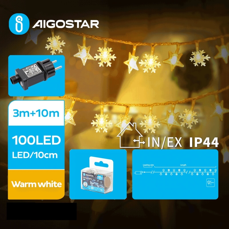 Aigostar - Χριστουγεννιάτικα λαμπάκια εξωτερικού χώρου LED 100xLED/8 λειτουργίες 13m IP44 θερμό λευκό