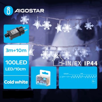 Aigostar - Χριστουγεννιάτικα λαμπάκια εξωτερικού χώρου LED 100xLED/8 λειτουργίες 13m IP44 ψυχρό λευκό