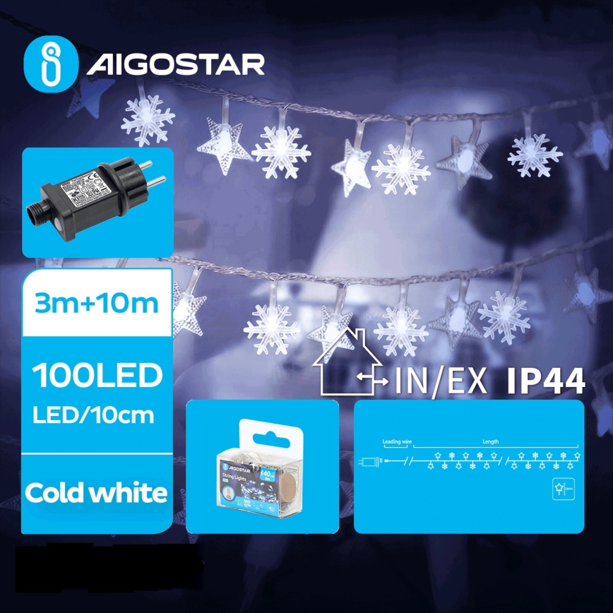 Aigostar - Χριστουγεννιάτικα λαμπάκια εξωτερικού χώρου LED 100xLED/8 λειτουργίες 13m IP44 ψυχρό λευκό