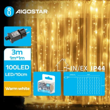 Aigostar - Χριστουγεννιάτικα λαμπάκια εξωτερικού χώρου LED 100xLED/8 λειτουργίες 4x1m IP44 θερμό λευκό