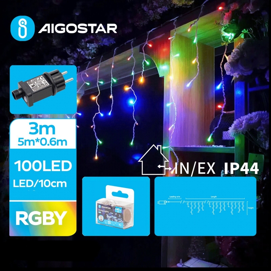 Aigostar - Χριστουγεννιάτικα λαμπάκια εξωτερικού χώρου LED 100xLED/8 λειτουργίες 8x0,6m IP44 πολύχρωμα