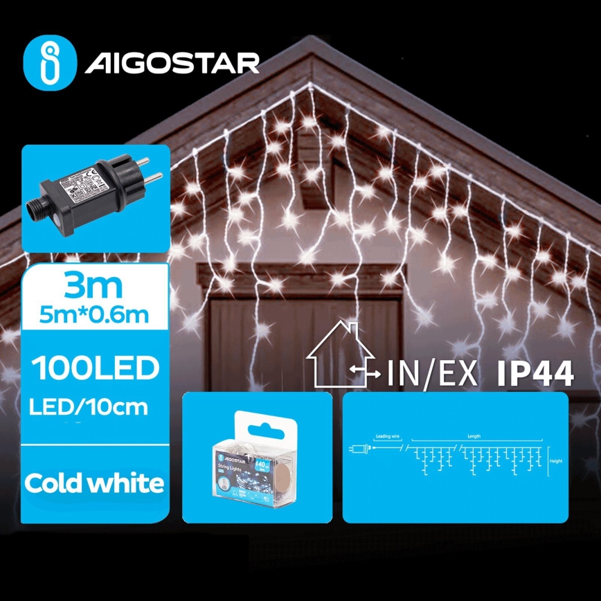 Aigostar - Χριστουγεννιάτικα λαμπάκια εξωτερικού χώρου LED 100xLED/8 λειτουργίες 8x0,6m IP44 ψυχρό λευκό