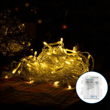 Aigostar-Χριστουγεννιάτικα λαμπάκια εξωτερικού χώρου LED 200xLED/8 λειτουργίες 3xAA 6x1,5m IP44 θερμό λευκό