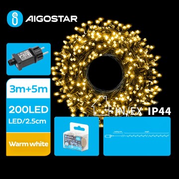 Aigostar - Χριστουγεννιάτικα λαμπάκια εξωτερικού χώρου LED 200xLED/8 λειτουργίες 8m IP44 θερμό λευκό