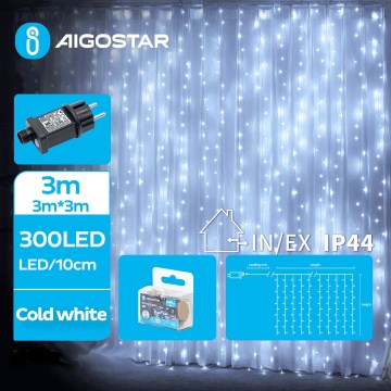 Aigostar - Χριστουγεννιάτικα λαμπάκια εξωτερικού χώρου LED 300xLED/8 λειτουργίες 6x3m IP44 ψυχρό λευκό