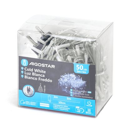Aigostar - Χριστουγεννιάτικα λαμπάκια εξωτερικού χώρου LED 50xLED/8 λειτουργίες 8m IP44 ψυχρό λευκό