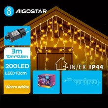 Aigostar - Χριστουγεννιάτικη φωτεινή αλυσίδα εξωτερικού χώρου LED 200xLED/8 λειτουργίες 13x0,6m IP44 θερμό λευκό