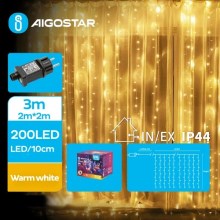 Aigostar - Χριστουγεννιάτικη φωτεινή αλυσίδα εξωτερικού χώρου LED 200xLED/8 λειτουργίες 5x2m IP44 θερμό λευκό