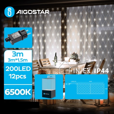 Aigostar - Χριστουγεννιάτικη φωτεινή αλυσίδα εξωτερικού χώρου LED 200xLED/8 λειτουργίες 6x1,5m IP44 ψυχρό λευκό