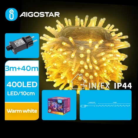 Aigostar - Χριστουγεννιάτικη φωτεινή αλυσίδα εξωτερικού χώρου LED 400xLED/8 λειτουργίες 43m IP44 θερμό λευκό