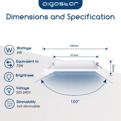 Aigostar - Χωνευτό LED φωτιστικό οροφής LED/6W/230V 6500K 12x12 cm λευκό
