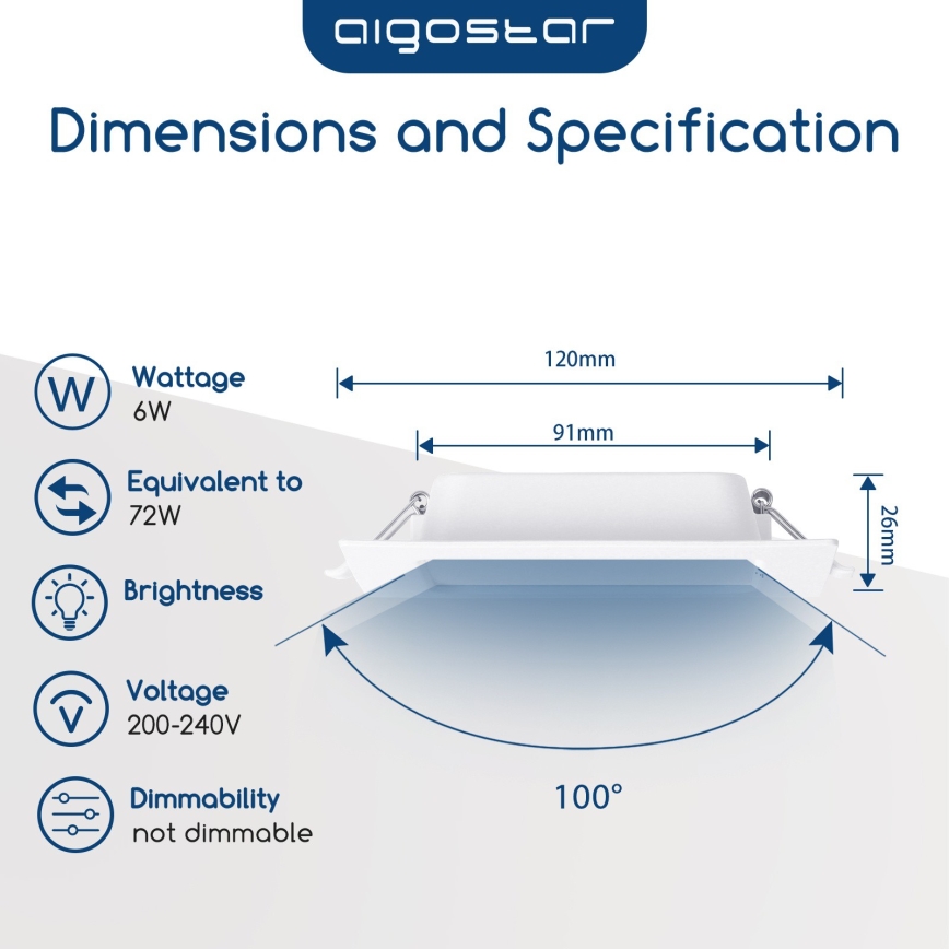 Aigostar - Χωνευτό LED φωτιστικό οροφής LED/6W/230V 6500K 12x12 cm λευκό
