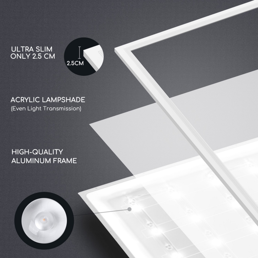 Aigostar - Χωνευτό πάνελ οροφής LED LED/40W/230V 3000K/4000K/6500K 60x60cm λευκό