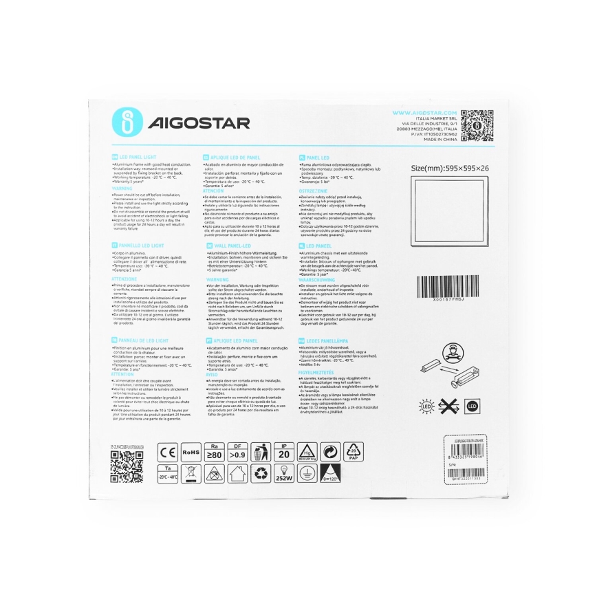 Aigostar - Χωνευτό πάνελ οροφής LED LED/40W/230V 6500K 60x60cm λευκό