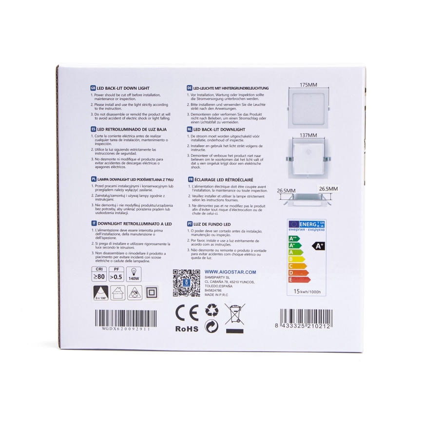 Aigostar - Χωνευτό Φωτιστικό LED LED/15W/230V 17,5x17,5 cm 3000K λευκό