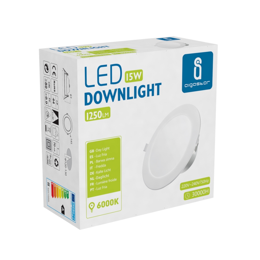Aigostar - Χωνευτό Φωτιστικό μπάνιου LED LED/15W/230V 6000K IP44 διάμετρος 14,5 cm λευκό