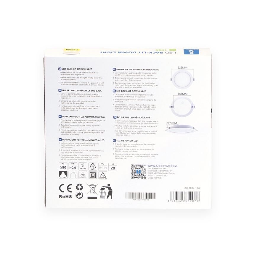Aigostar - Χωνευτό Φωτιστικό LED LED/18W/230V 3000K διάμετρος 27,5 cm λευκό