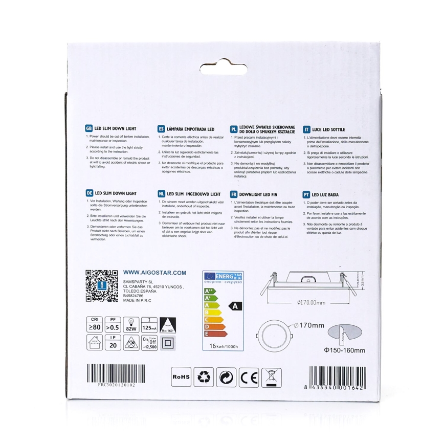Aigostar - Χωνευτό Φωτιστικό LED ULTRATHIN LED/16W/230V 6000K λευκό