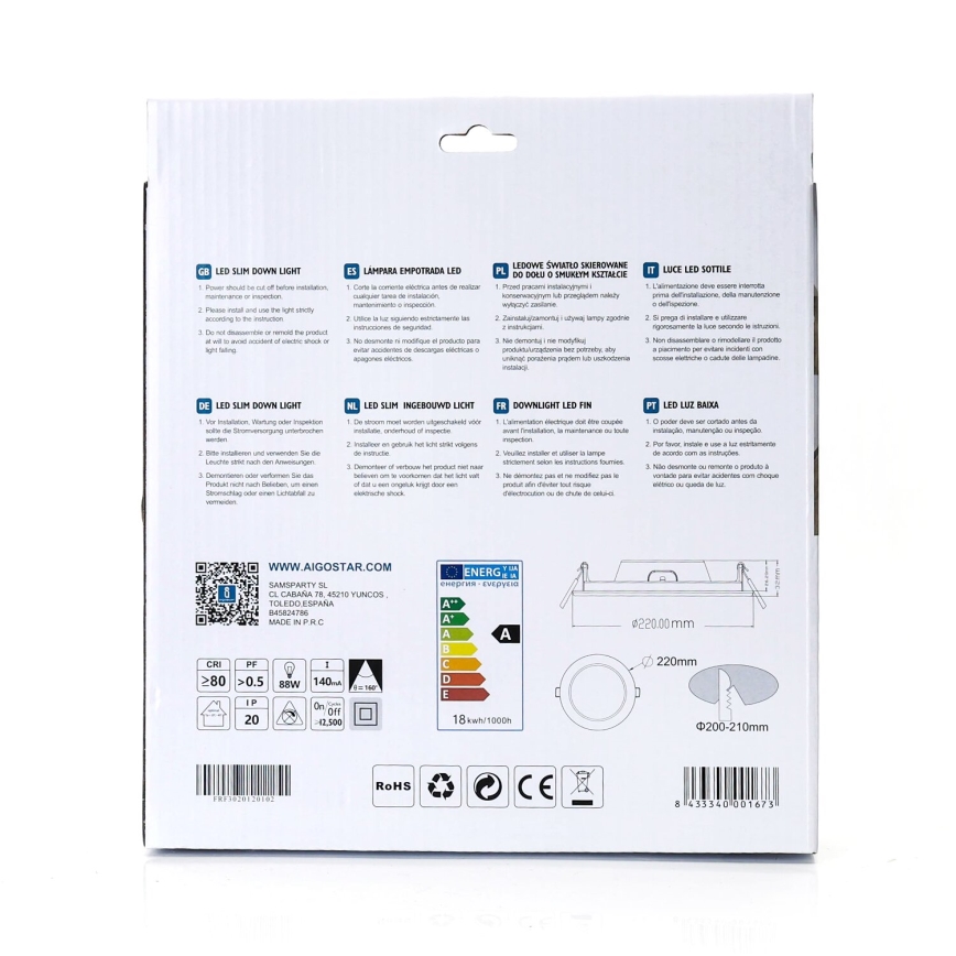 Aigostar - Χωνευτό Φωτιστικό LED ULTRATHIN LED/18W/230V 4000K λευκό