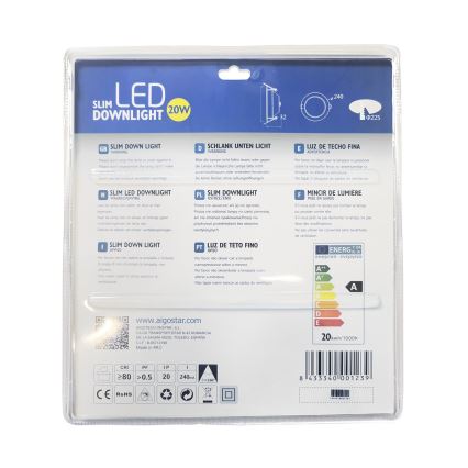 Aigostar - Χωνευτό Φωτιστικό LED ULTRATHIN LED/20W/230V 3000K ματ χρώμιο