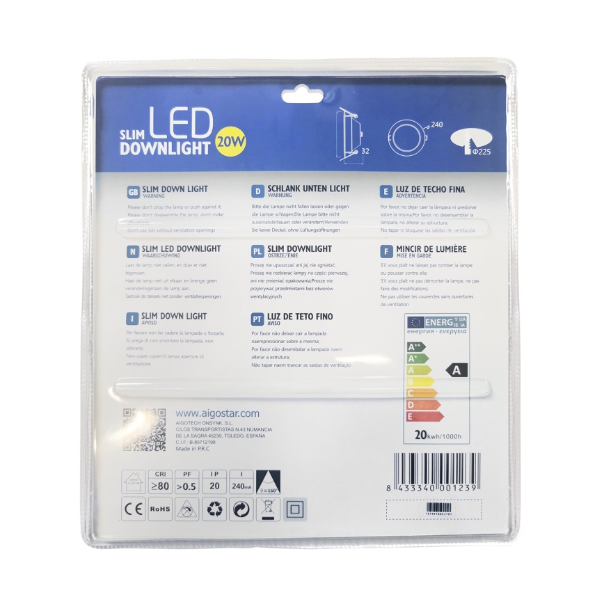 Aigostar - Χωνευτό Φωτιστικό LED ULTRATHIN LED/20W/230V 3000K ματ χρώμιο