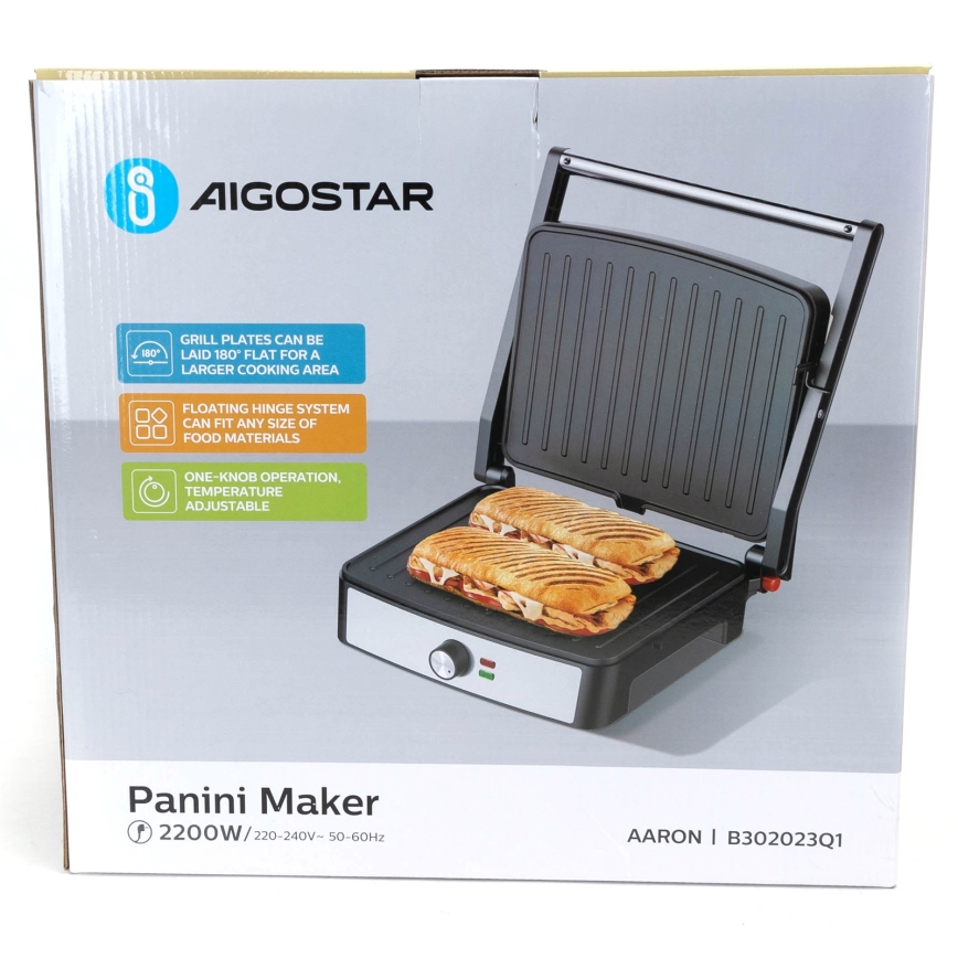 Aigostar - Ψηστιέρα επαφής 2200W/230V μαύρο/ανοξείδωτο