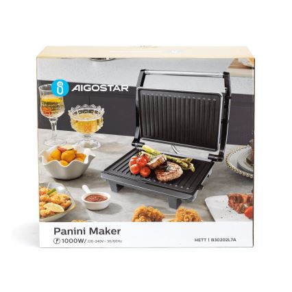 Aigostar - Ψησταριά/Γκριλιέρα 1000W/230V μαύρο/ματ χρώμιο