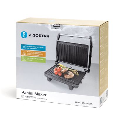 Aigostar - Ψησταριά/Γκριλιέρα 1000W/230V μαύρο/ματ χρώμιο