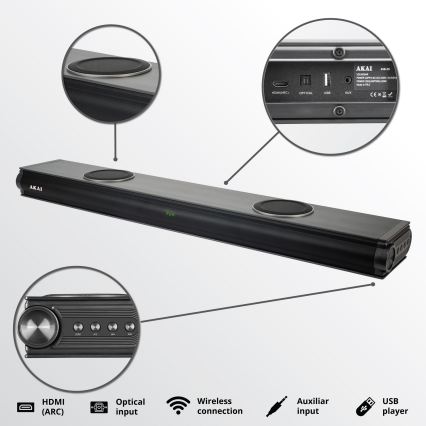AKAI ASB-29 - Ηχομπάρα με ενεργό υπογούφερ 120W/230V + τηλεχειριστήριο