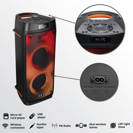 AKAI PARTY BOX 810 - Ασύρματο ηχείο 65 W / 230 V, μπαταρία 5000 mAh + τηλεχειριστήριο