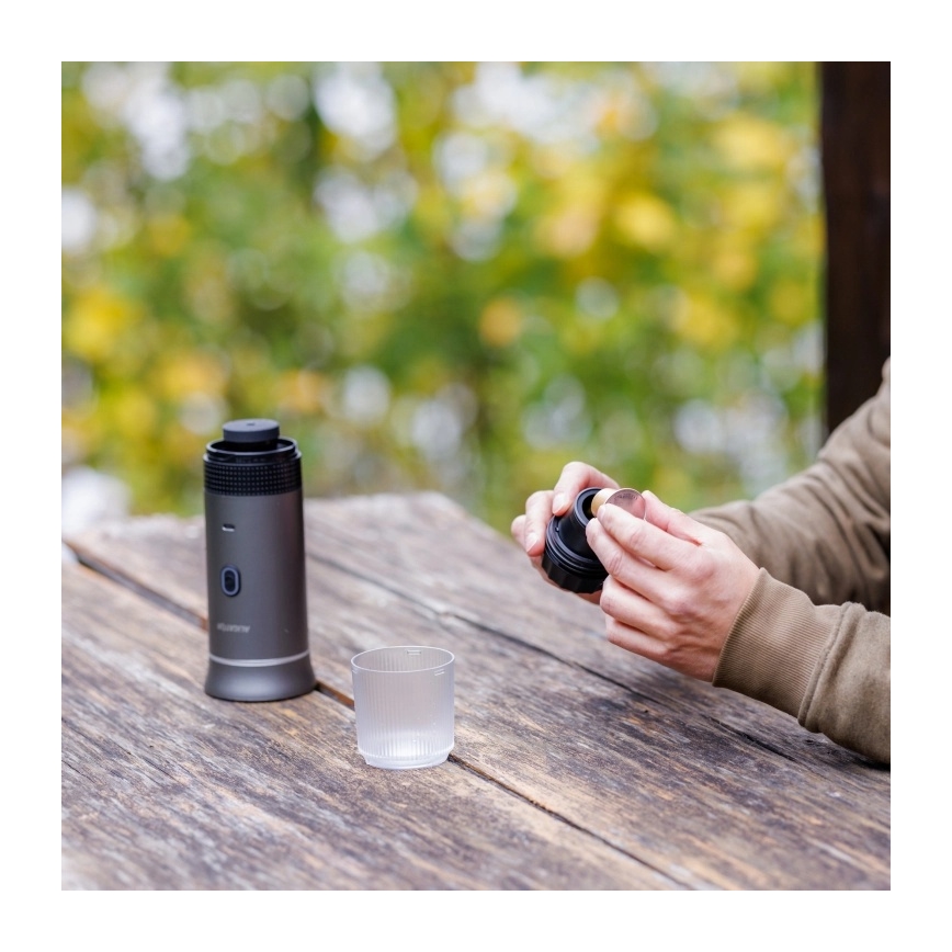 Aligator ACM002 - Ταξιδιωτική επαναφορτιζόμενη καφετιέρα PortaCaffé 3 σε 1 72W/7500 mAh γκρι