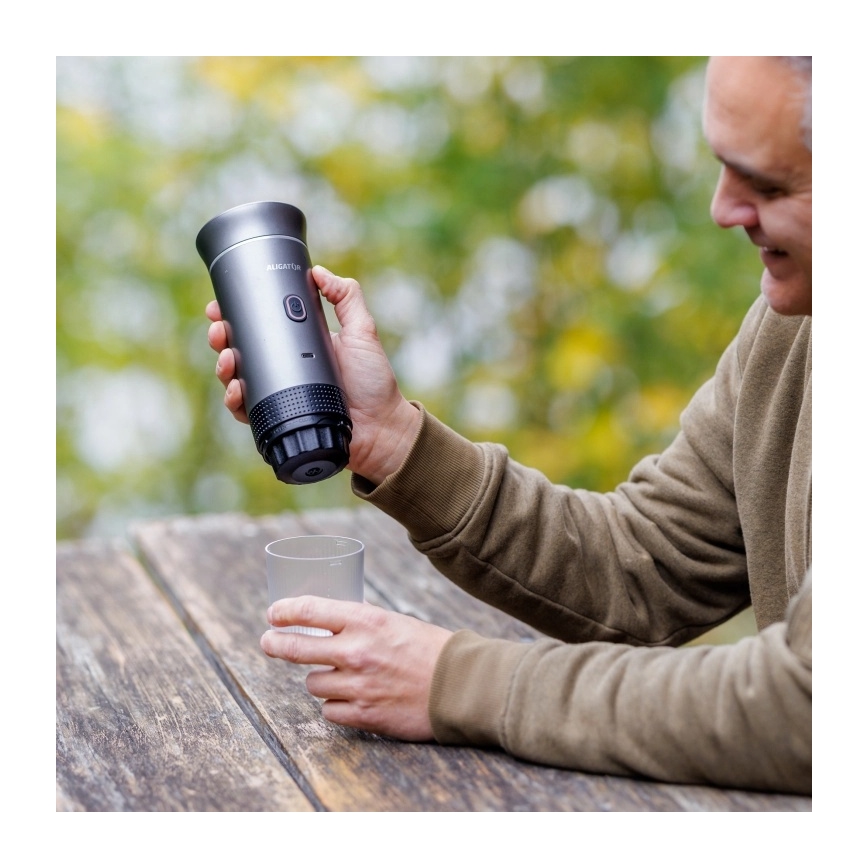 Aligator ACM002 - Ταξιδιωτική επαναφορτιζόμενη καφετιέρα PortaCaffé 3 σε 1 72W/7500 mAh γκρι