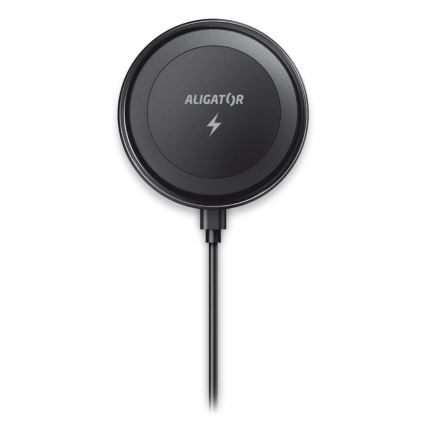 Aligator AMS05BK - Μαγνητική βάση κινητού για αυτοκίνητο με ασύρματη φόρτιση Qi 15W και συμβατότητα MagSafe, μαύρη