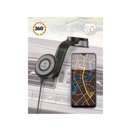 Aligator AMS07BK - Βάση κινητού για αυτοκίνητο με εύκαμπτο βραχίονα MagSafe, μαύρη