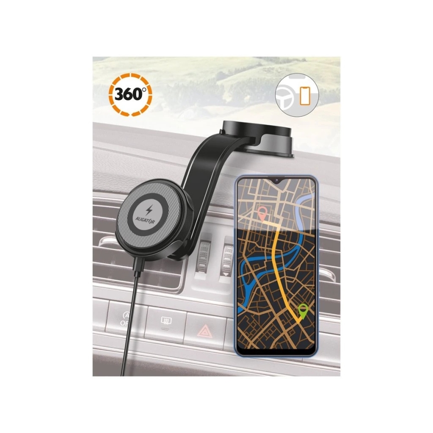 Aligator AMS07BK - Βάση κινητού για αυτοκίνητο με εύκαμπτο βραχίονα MagSafe, μαύρη