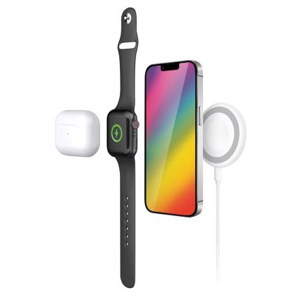 Aligator AMS08WT - Ασύρματος φορτιστής MagSafe 3 σε 1 15W λευκός