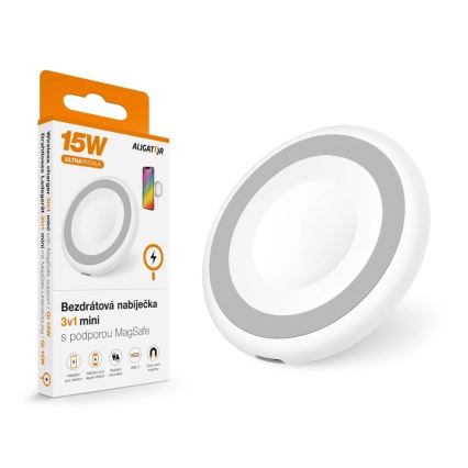 Aligator AMS08WT - Ασύρματος φορτιστής MagSafe 3 σε 1 15W λευκός