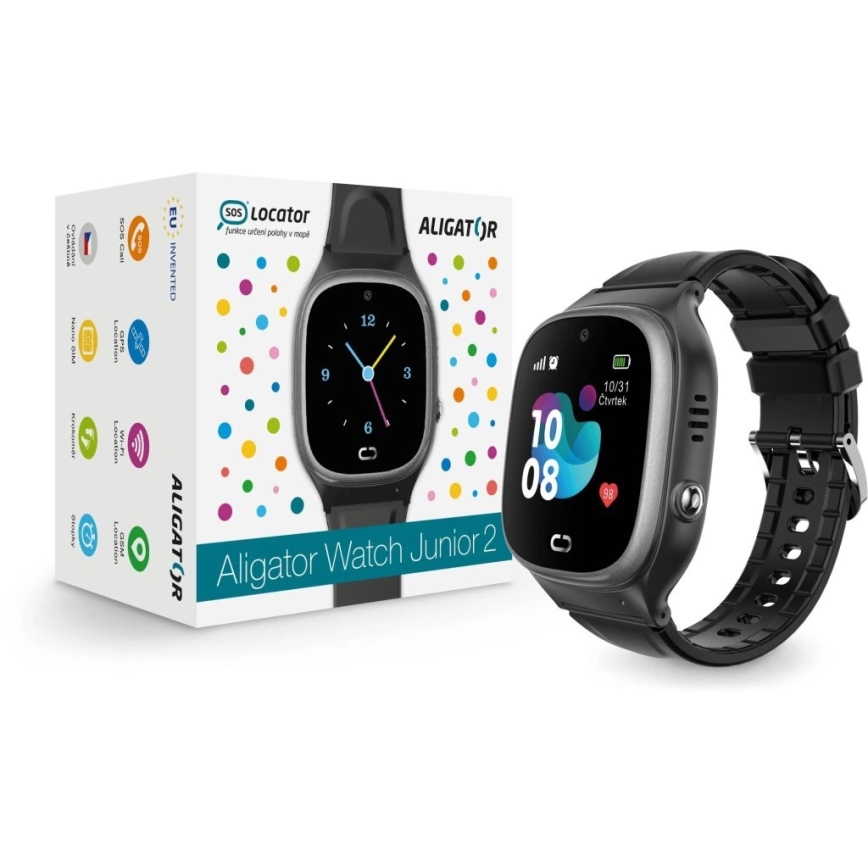Aligator AW11BK - Έξυπνο ρολόι Watch Junior 2 450 mAh IP67 Wi-Fi μαύρο