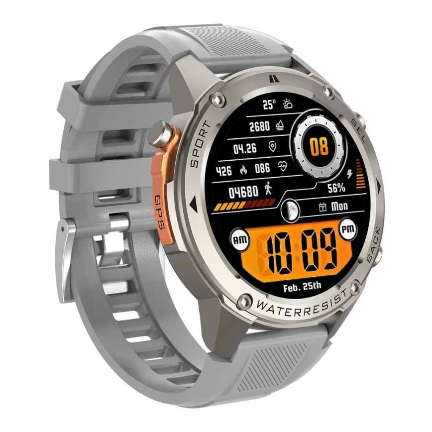 Aligator AW12SR - Έξυπνο ρολόι με GPS, μπαταρία 500 mAh, πιστοποίηση IP69K, ασημί