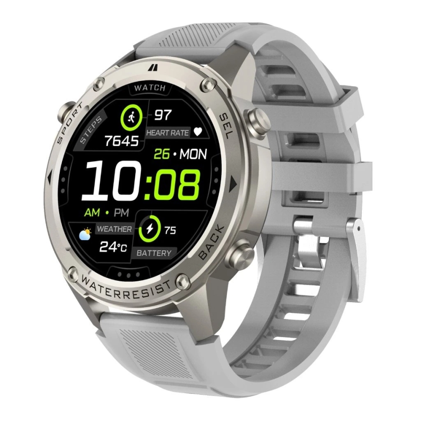 Aligator AW12SR - Έξυπνο ρολόι με GPS, μπαταρία 500 mAh, πιστοποίηση IP69K, ασημί