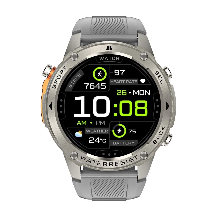 Aligator AW12SR - Έξυπνο ρολόι με GPS, μπαταρία 500 mAh, πιστοποίηση IP69K, ασημί