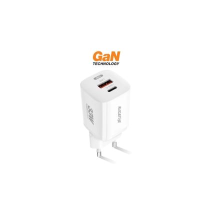 Aligator CHPD0020 - Ταχυφορτιστής GaN με Power Delivery 33W, USB-A + USB-C, λευκό