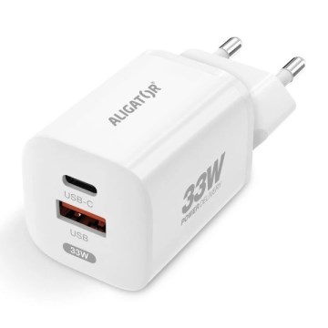 Aligator CHPD0020 - Ταχυφορτιστής GaN με Power Delivery 33W, USB-A + USB-C, λευκό