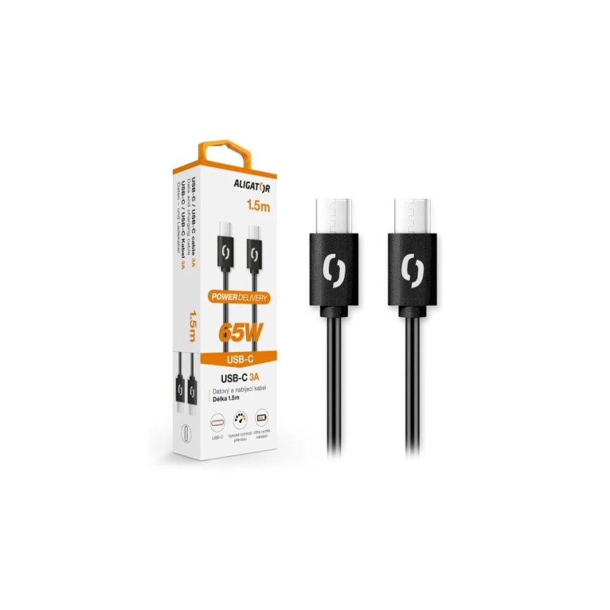 Aligator DATKP48 - Καλώδιο USB-C σε USB-C, 65W Power Delivery (PD), 1,5 m, μαύρο