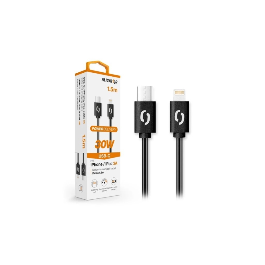 Aligator DATKP50 - Καλώδιο USB USB-C / Lightning, 30W Power Delivery, 1,5 m, μαύρο