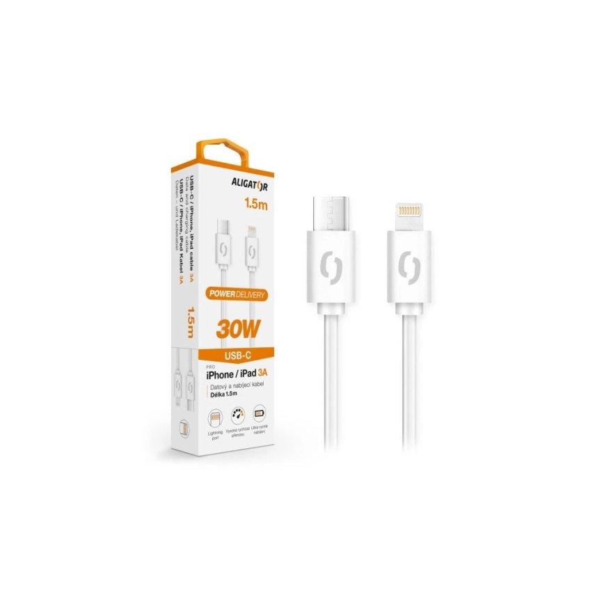 Aligator DATKP51 - USB καλώδιο USB-C / Lightning με Power Delivery 30W, 1,5 m, λευκό