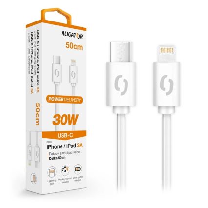 Aligator DATKP57 - USB καλώδιο USB-C / Lightning 30W Power Delivery 0,5m λευκό