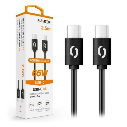 Aligator DATKP58 - Καλώδιο USB-C σε USB-C 65W Power Delivery 2,5m μαύρο