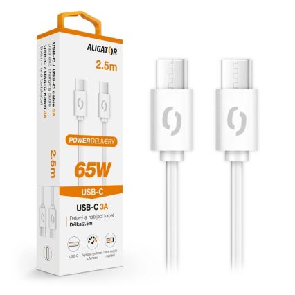 Aligator DATKP59 - Καλώδιο USB-C σε USB-C 65W Power Delivery 2,5m λευκό
